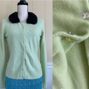 100% Cashmere Fur Collar Cardigan